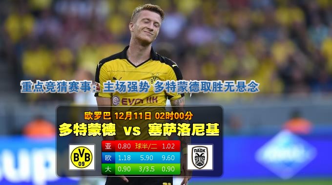 玩球网心水：欧罗巴　12月11日 2:00　多特蒙德 VS 塞萨洛尼基