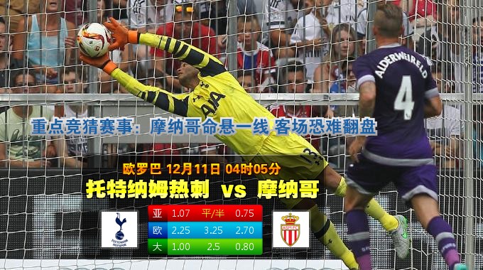 玩球网心水：欧罗巴　12月11日 4:05　托特纳姆热刺 VS 摩纳哥