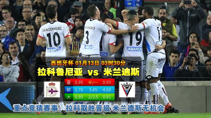 玩球网心水：西班牙杯　1月13日 3:30　拉科鲁尼亚 VS 米兰迪斯