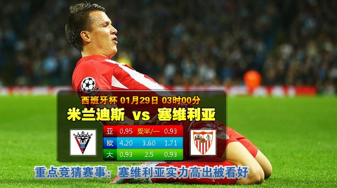 玩球网心水：西班牙杯　1月29日 3:00　米兰迪斯 VS 塞维利亚